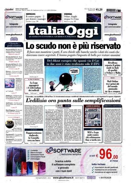 Italia oggi : quotidiano di economia finanza e politica